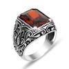 Anello sigillo turco vintage fatto a mano per uomo donna colore argento antico anello intagliato zircone rosso giallo intarsio Punk Motor Biker
