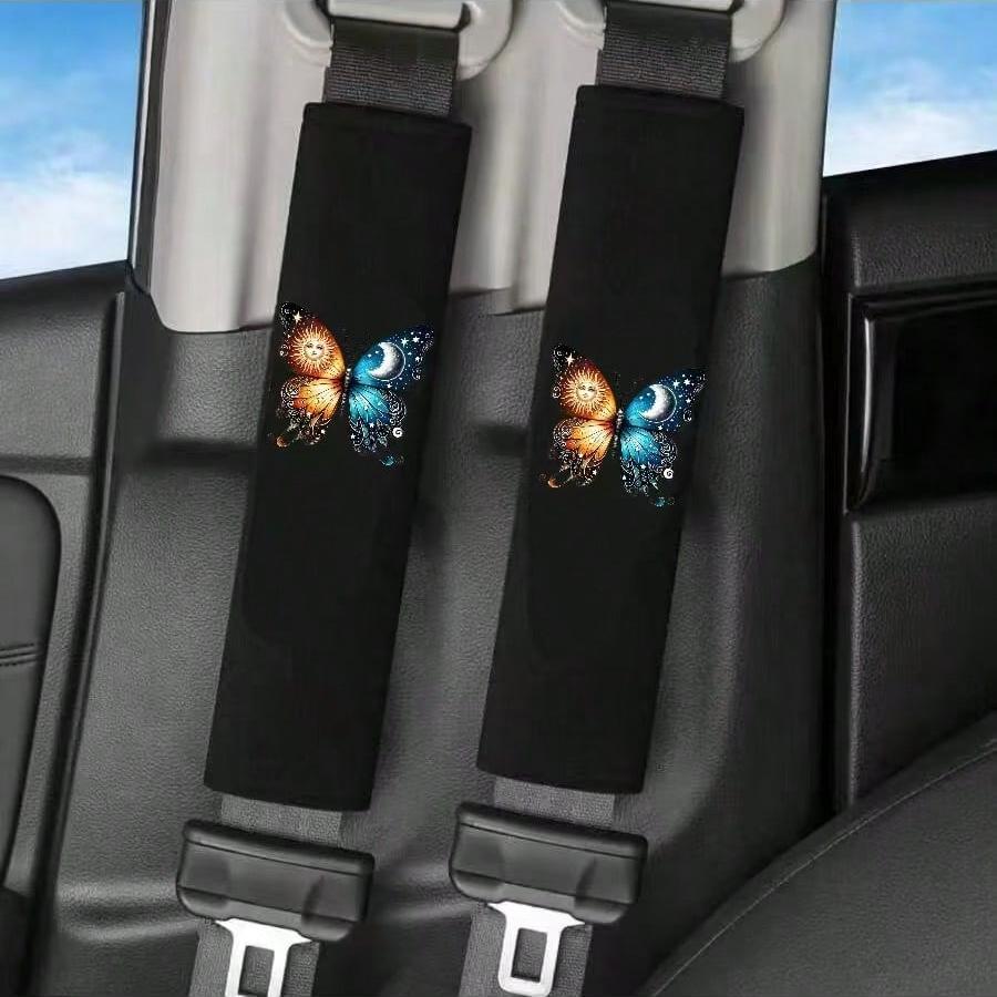 

2PCS Starry Sky Butterfly Car Seat Belt Protective Cover Soft and Comfortable Shoulder Cover Car Load Shoulder Strap Protection