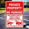 Private Property No Parking Sign  Metal Warning Sign for Outdoor Driveways