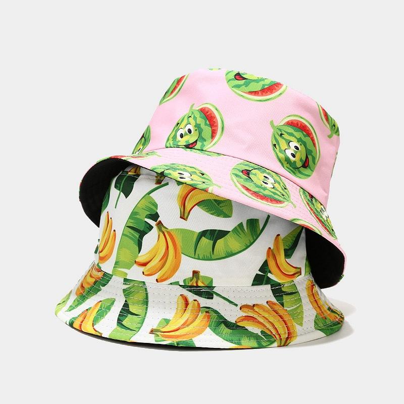 Creative Printed Fruit Pattern Bucket Cap Unisex Outdoor Leisure Fisherman Hat Summer Beach Uv Protection Sun hats Panama Bob