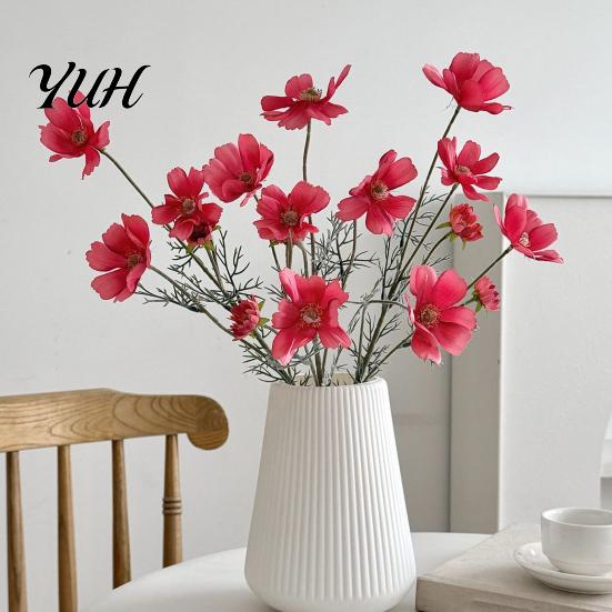 Realistic Faux Flowers Artificial Cosmos Flowers, Long Stem Fake Table Vase Filler for Dining Centerpieces, Wedding Arrangement, Photography Props