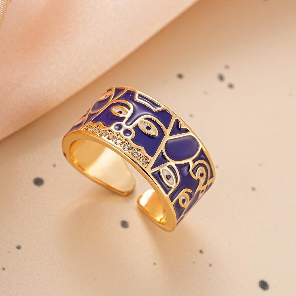 Zinc Zinc Alloy Copper Devil's Eye Ring Vintage Opening Finger Ring Glaze Luxury Ring  Clothes Accessories
