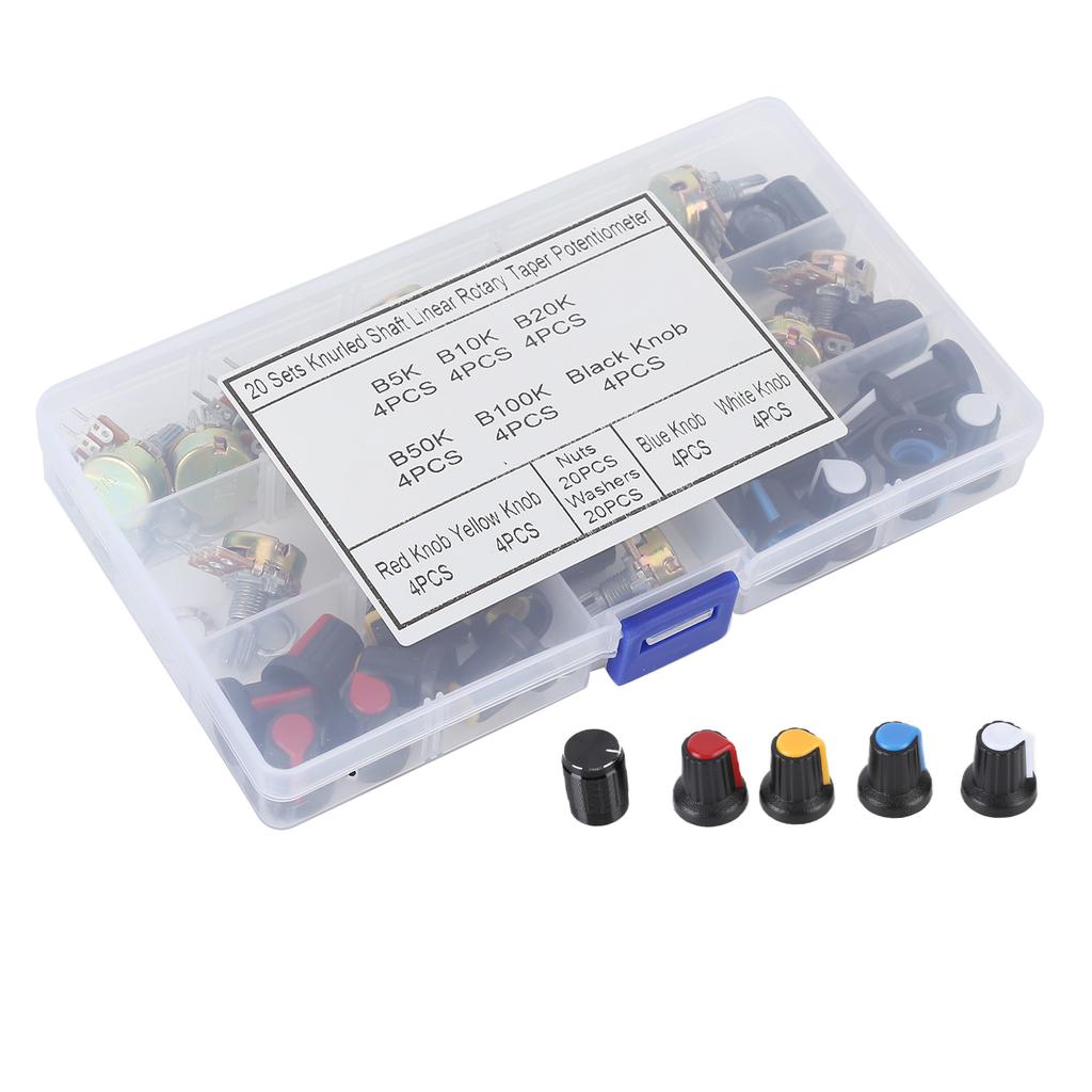 80Pcs Potentiometer B5K B10K B20K B50K B100K Linear Taper Set Kit with Knob for Audio Control