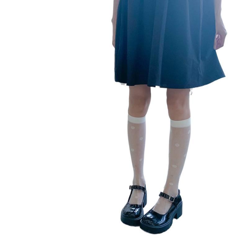 Women's Summer Sheer Polka Dot Calf Socks - Japanese College Style, Transparent JK Mid-Tube Core-Spun Silk.