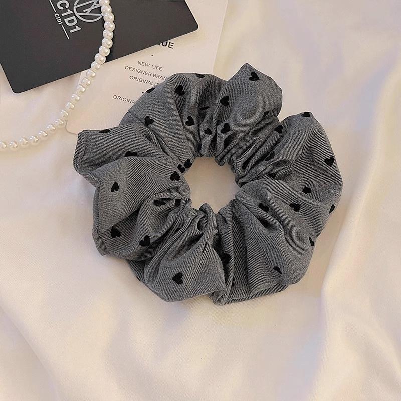 New Polka Dot Hair Ties Rope Women Large Size Heart Bowknot Printed Scrunchies Grey Black Hairband Ponytail Holder Headwear