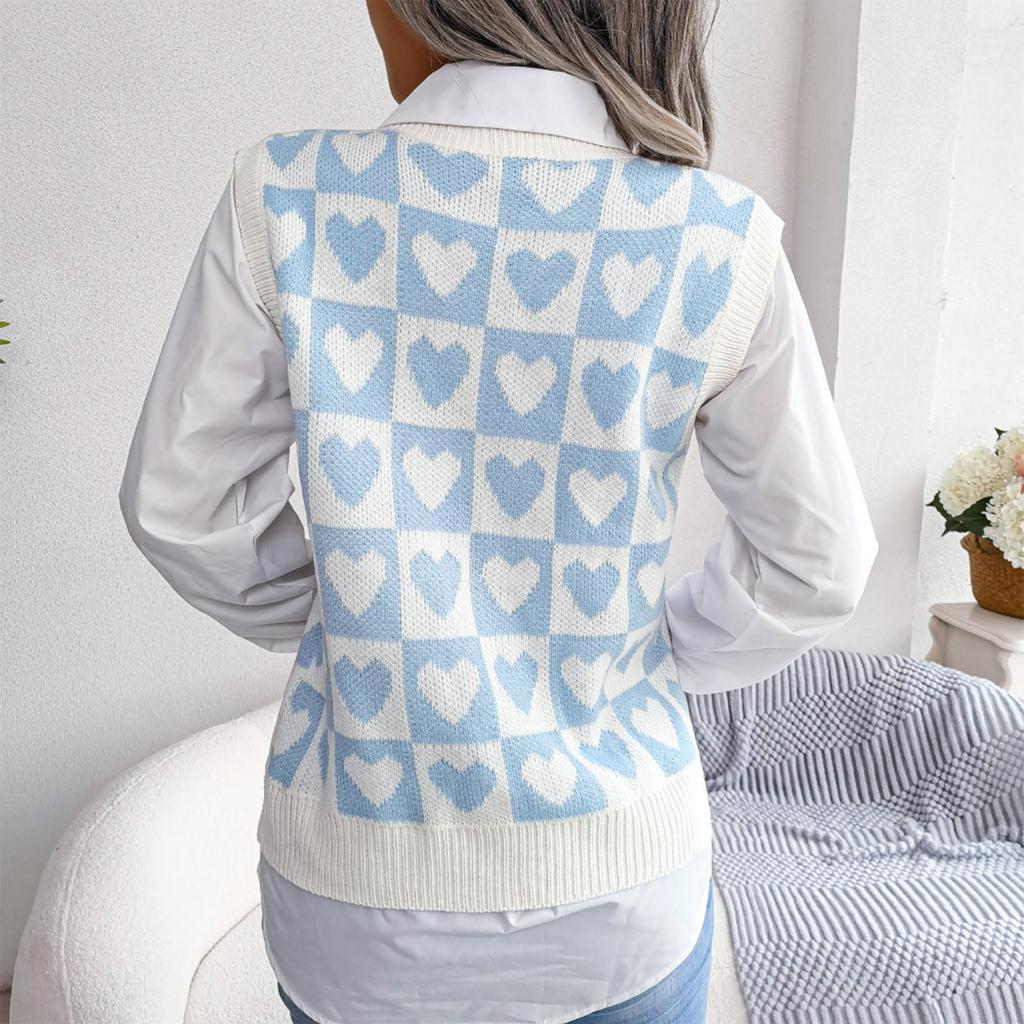 Women V-neck College  Love Knitted Vest Sweater Vest