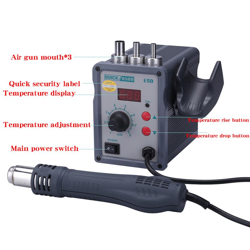 QUICK 858D 110V/220V LED Digital ESD Rework Station Lead Free Adjustable Hot Air Heat Gun 700W Air Soldering Station