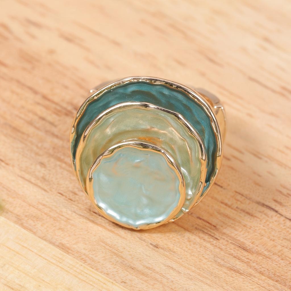 Women's Chic Bohemian Triple-Layer Enamel Ring - KC Golden Plated Zinc Alloy, Stretch Fit - Perfect for Thanksgiving Day & Daily Wear | Durable Platin
