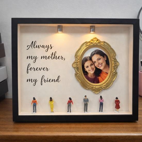DIY Mini Museum Silhouette Box Personalized Photo Memory Display Case with Gold Frames Figurines Shadow Box Frame Kit with Light