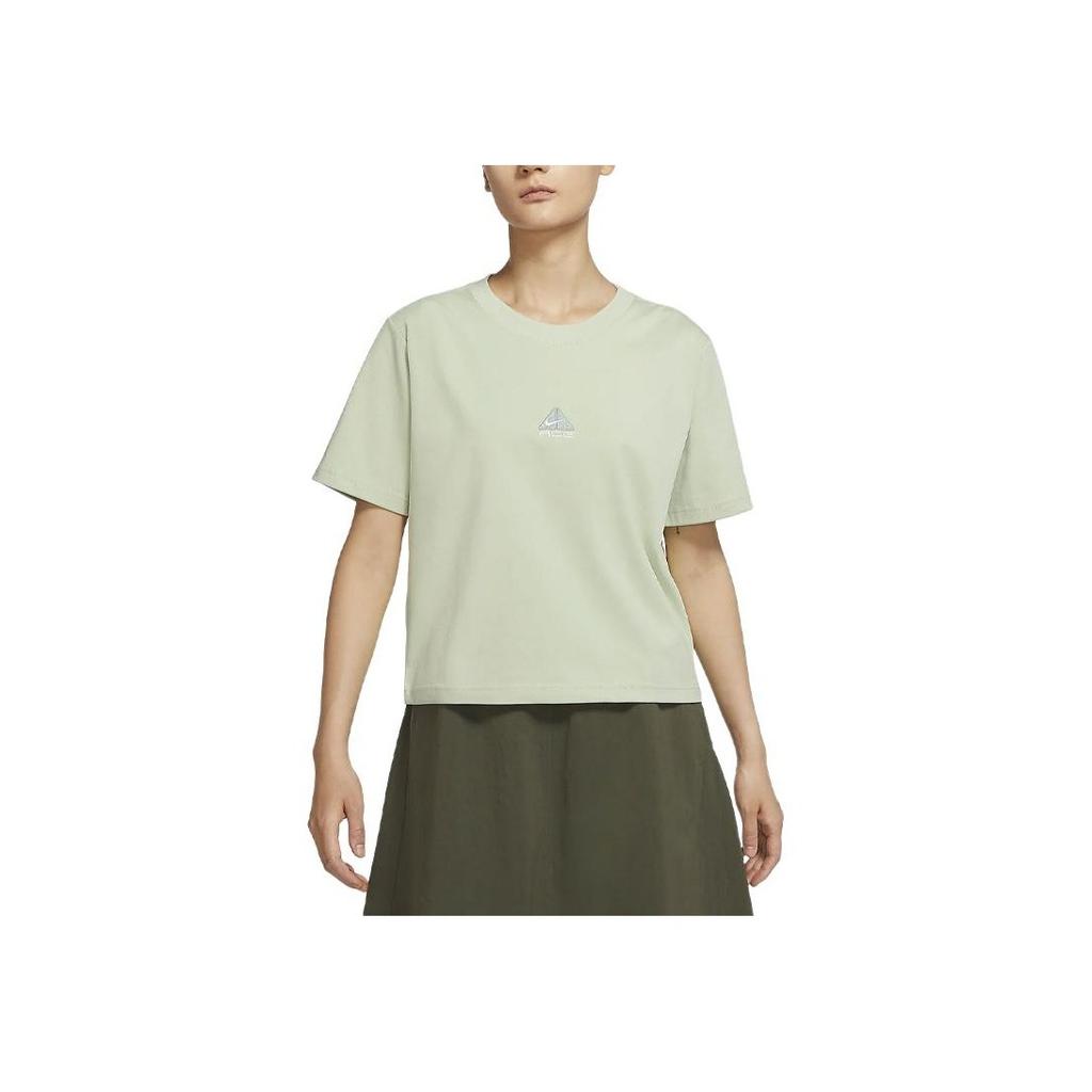 Nike ACG Logo Embroidered Knit Crew Neck Short Sleeve Casual Sport Tee With Dropped Shoulders Women Tops Green DQ2907-343