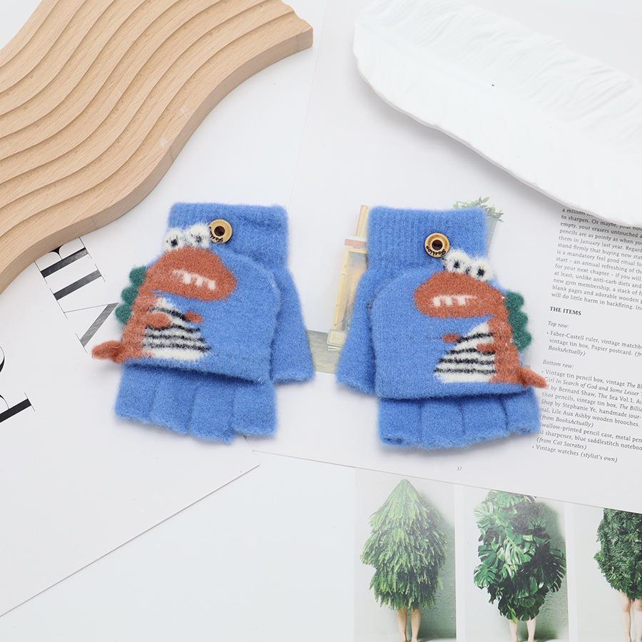 Children's Cute Cartoon Flip-Gloves: Cold-Proof, Half-Finger Winter Writing Warmth for Boys and Girls