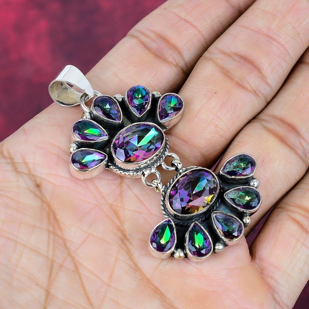 Mystic Topaz 925 Solid Sterling Silver Pendant Jewelry, Handmade Gemstone Jewelry, For Memorial Day