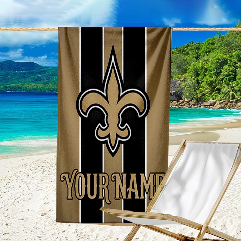 Custom Name Beach Towel Orleans Saints Logo Beach Towel, Soft Microfiber, Gift for Her/Him, Birthday, for Pool, Beach, Travel, Fan gifts