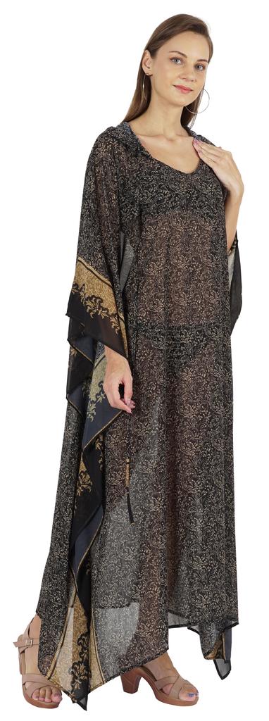 Moomaya Hooded Caftan For Women's Long Printed Bikini Cover Up Summer Turkish