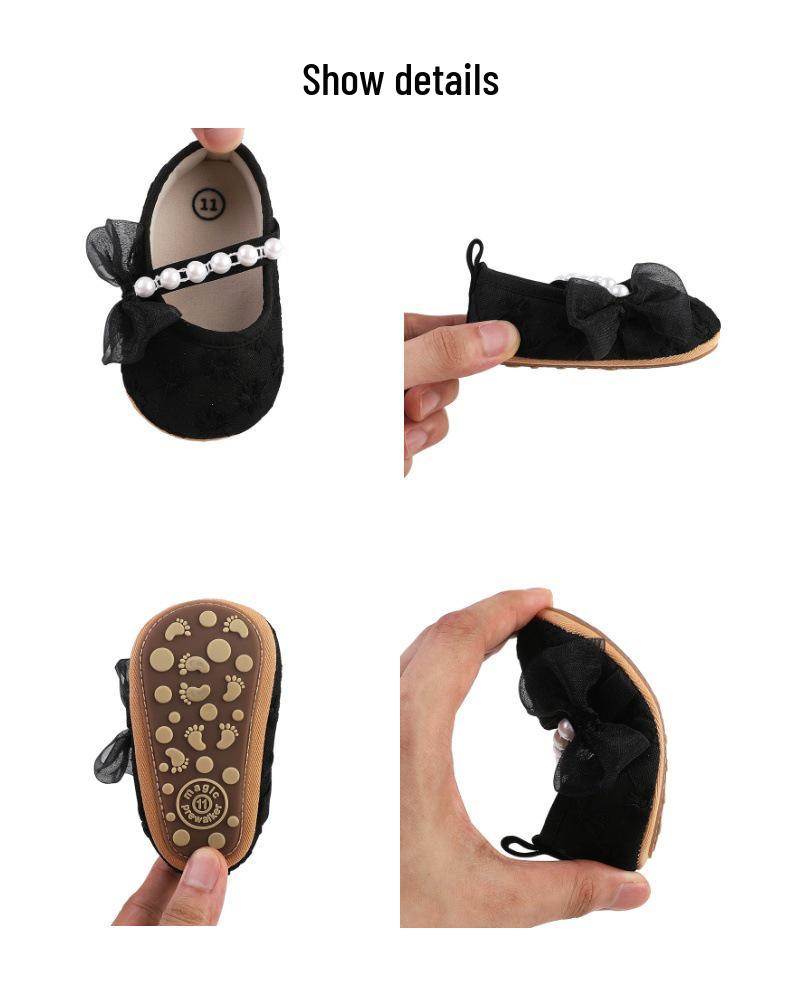 Spring & Autumn Lace Pearl Princess Shoes for Infant Girls (0-1 Year) – Solid Color Walking Shoes
