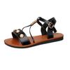 Retro Roman Pearl Buckle Flat Bottomed Comfortable Beach Sandals