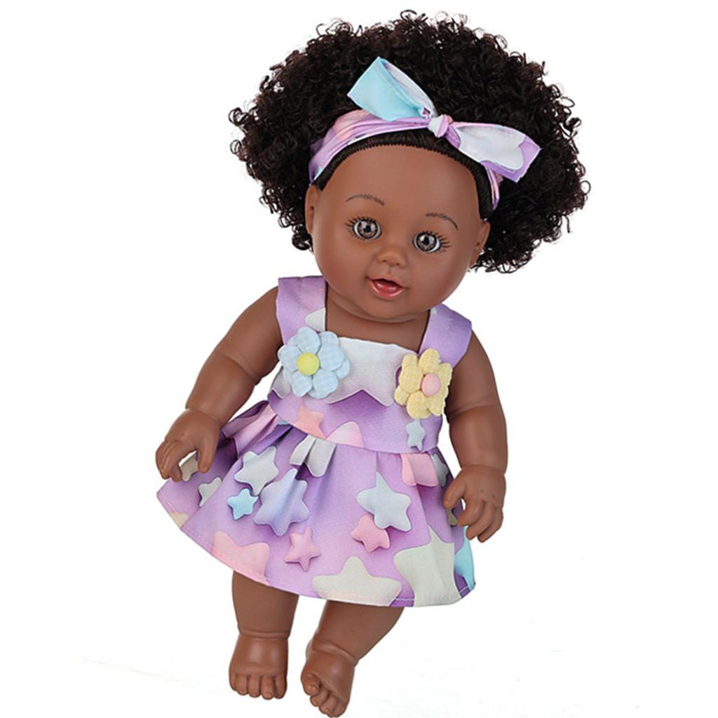 12Inch Soft Vinyl African American Doll With Fashion Afro Hairstyle For Kids Collectors Nursery Room Decoration