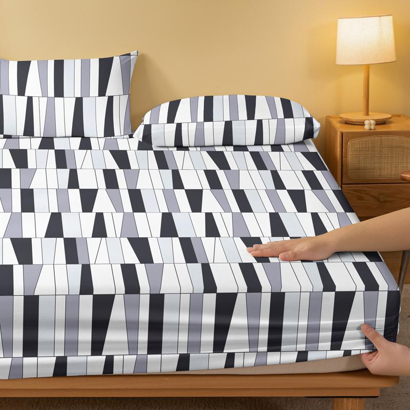 Simple 1 Modern Geometry Printed Matte Fitted Sheet, Bedroom Printed Bed Cover, Bedding Excluding Pillowcases