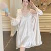 Ice silk pure desire wind suspender nightdress spring and summer sexy lace nightgown high sense two-piece set sweet loungewear women