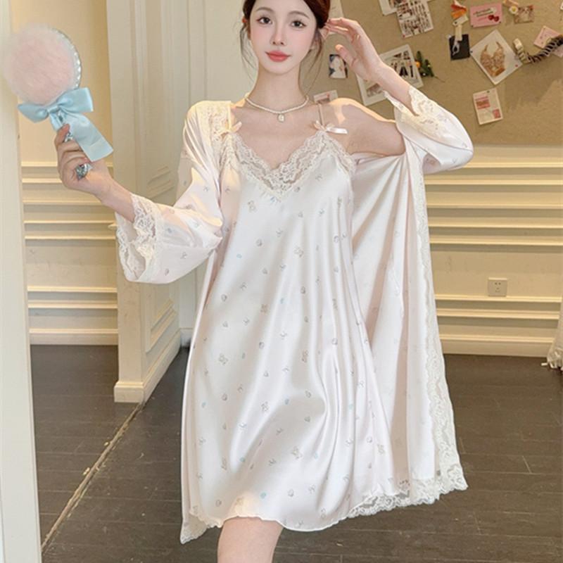 Ice silk pure desire wind suspender nightdress spring and summer sexy lace nightgown high sense two-piece set sweet loungewear women