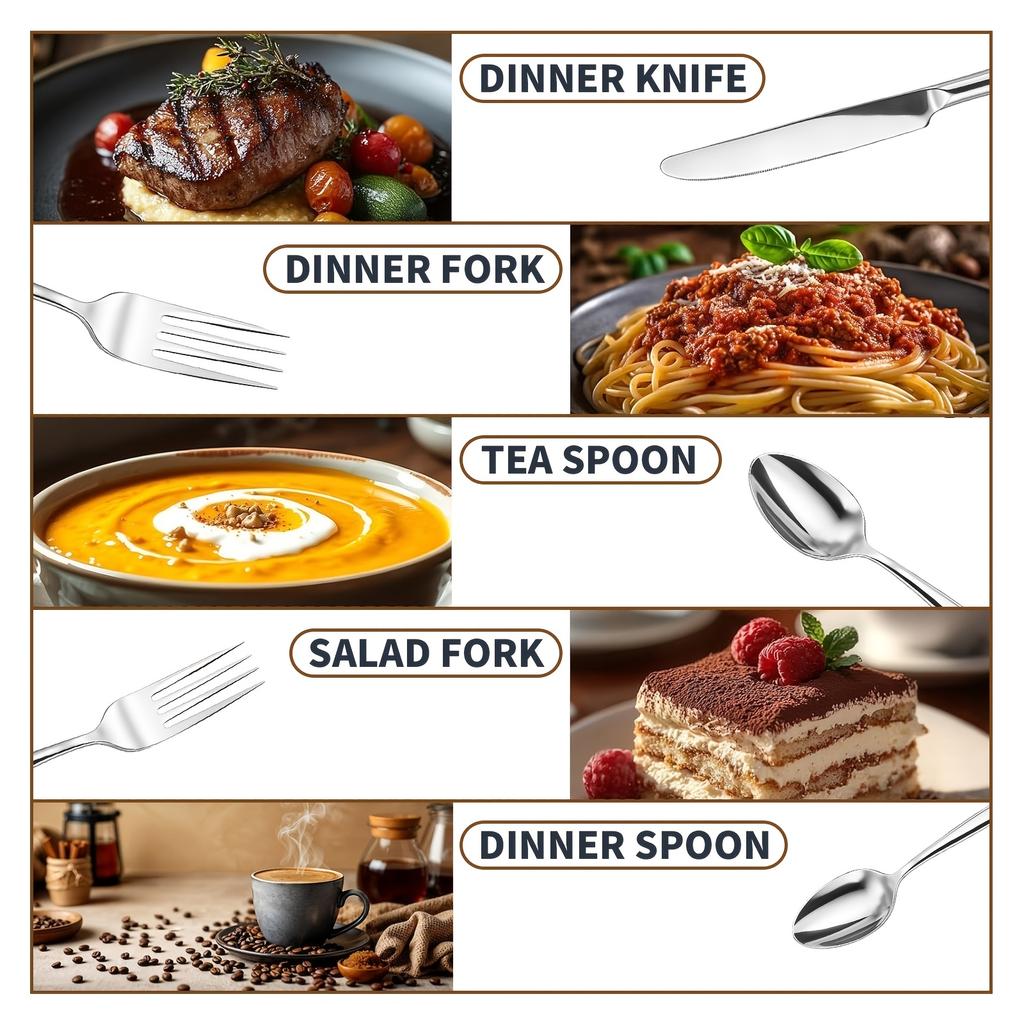 24Stainless steel cutlery set - Mirror-polished fork  knife  and spoon set  Suitable for home use  Hotel Weddings and banquets Dishwasher