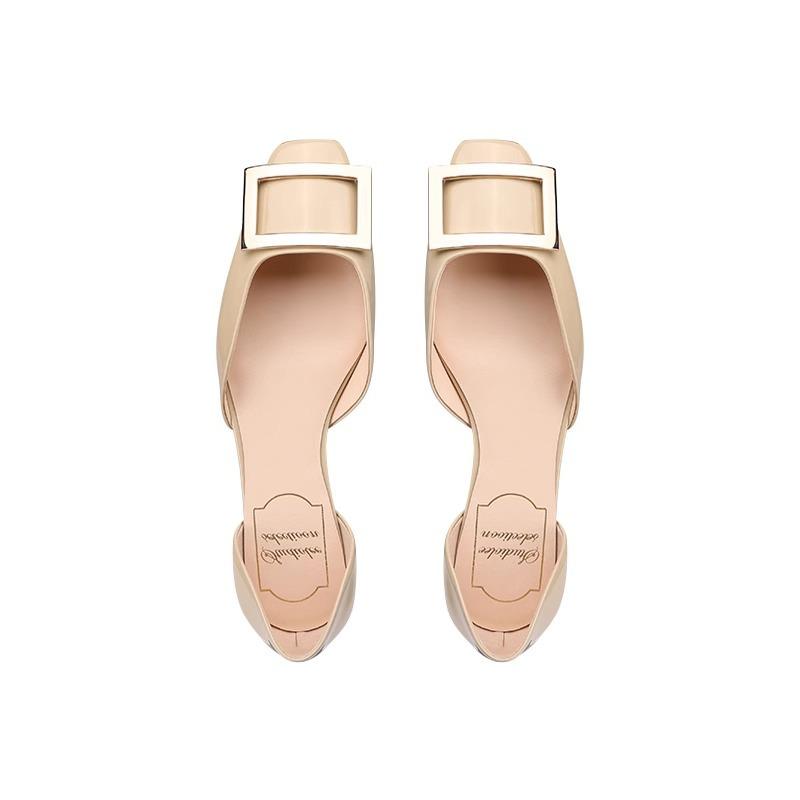 Einfache quadratische Schnalle Lackleder quadratische Zehenpartie flacher Ausschnitt hohle flache Sohle Einzelne Schuhe Damen neue Sommermodelle