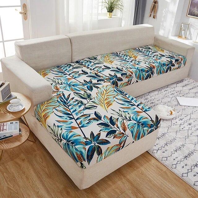 Sofa-Sitzkissenbezug für Wohnzimmer, Stretch-bedruckter Sofa-Schonbezug, L-förmiger Ecksofa-Bezug, Funda-Sofa, elastischer Couch-Bezug