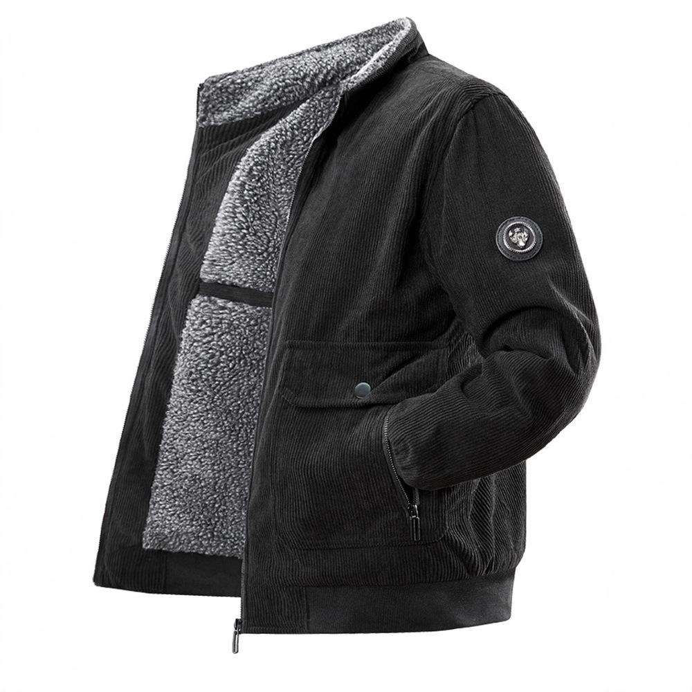Men's Retro Corduroy Lambswool Jacket - Winter Warm Stand Collar, Mid-weight, Casual Style