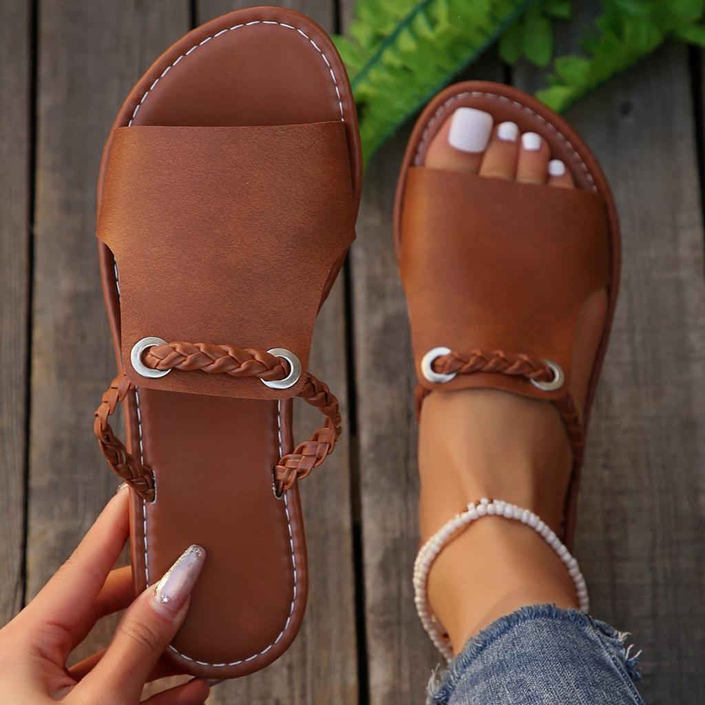 Leichte Sandalen für Damen Sandalen mit einem Riemen Elegante flache Sandalen mit offenen Zehen Sommer-Slides Rutschfeste Sommer-Sandalen für Freizeit, Party, Strand Niedliche Sandalen mit Fußbett für Damen