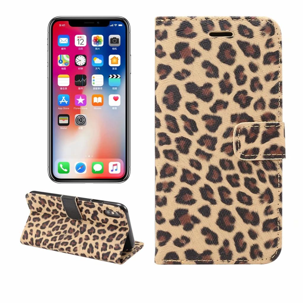 Applicable to iphone7/8plus leopard print leather case xsmax flip wallet storage card mobile phone case
