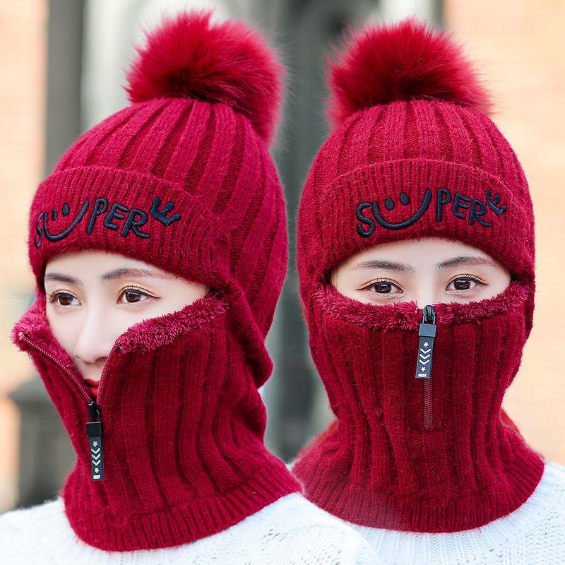 Wool Knitted Hat Scarf Sets Pom Poms Hat Windproof Winter Warm Hat Hat