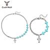 European & American Turquoise Cross Bracelet and Titanium Steel Clavicle Chain Necklace Set