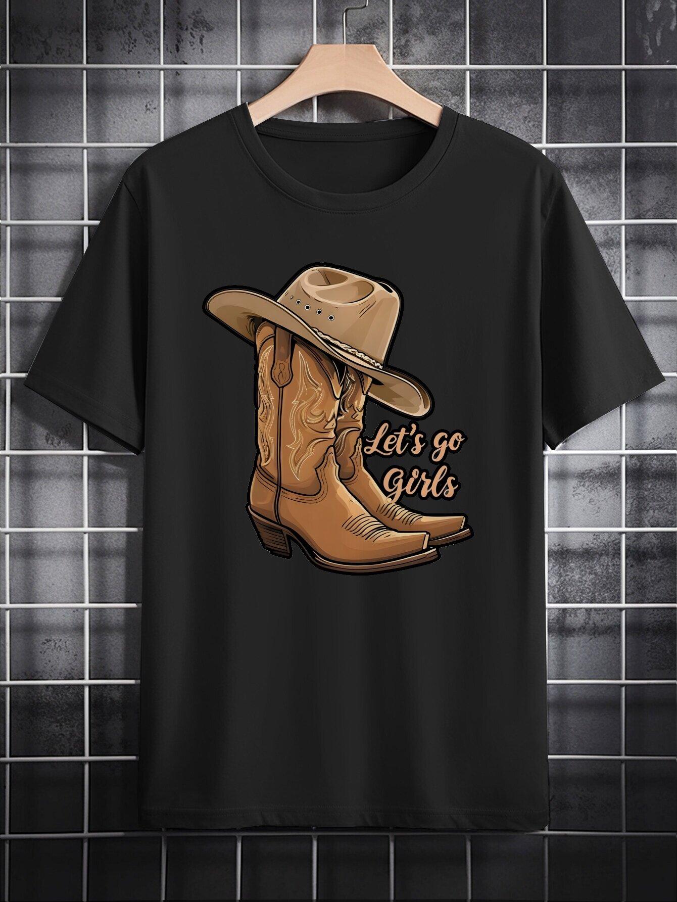 

Casual Crew Neck T-shirt with Fun 3D Cowboy Boot Print - Let s Go Girls Graphic Tee XXXXL