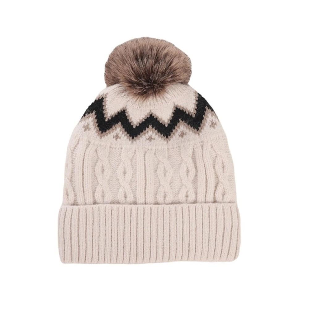 Thickened Knitted Hat with Pompom Warm Cap Warm Winter Hat  Women