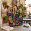 Bohemian Tote Bag Large Capacity Daily Shoulder Bag Colorful Circle Pattern Shopping Handbag