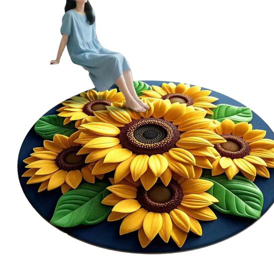 Diatomaceous Earth Floor Mat 3D Sunflower Pattern Plush Quick Drying Non-Slip Absorbent Bath Mat