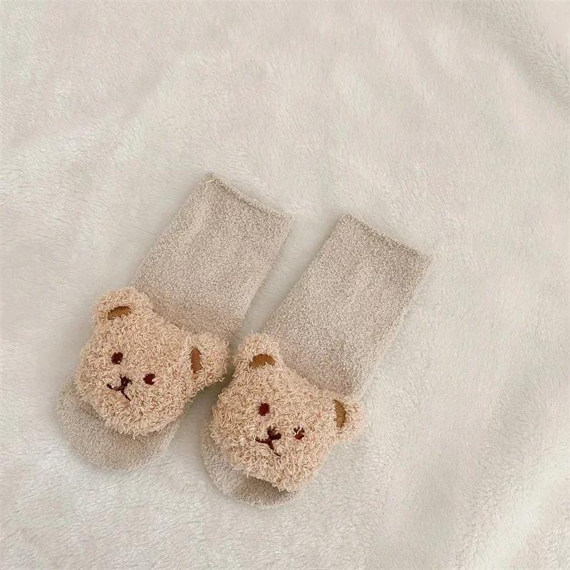 Cartoon Bear Baby Socks Girls Boys Newborn Anti Slip Soft Warm Winter Autumn Toddler Indoor Floor Thick Socken Infant Stockings