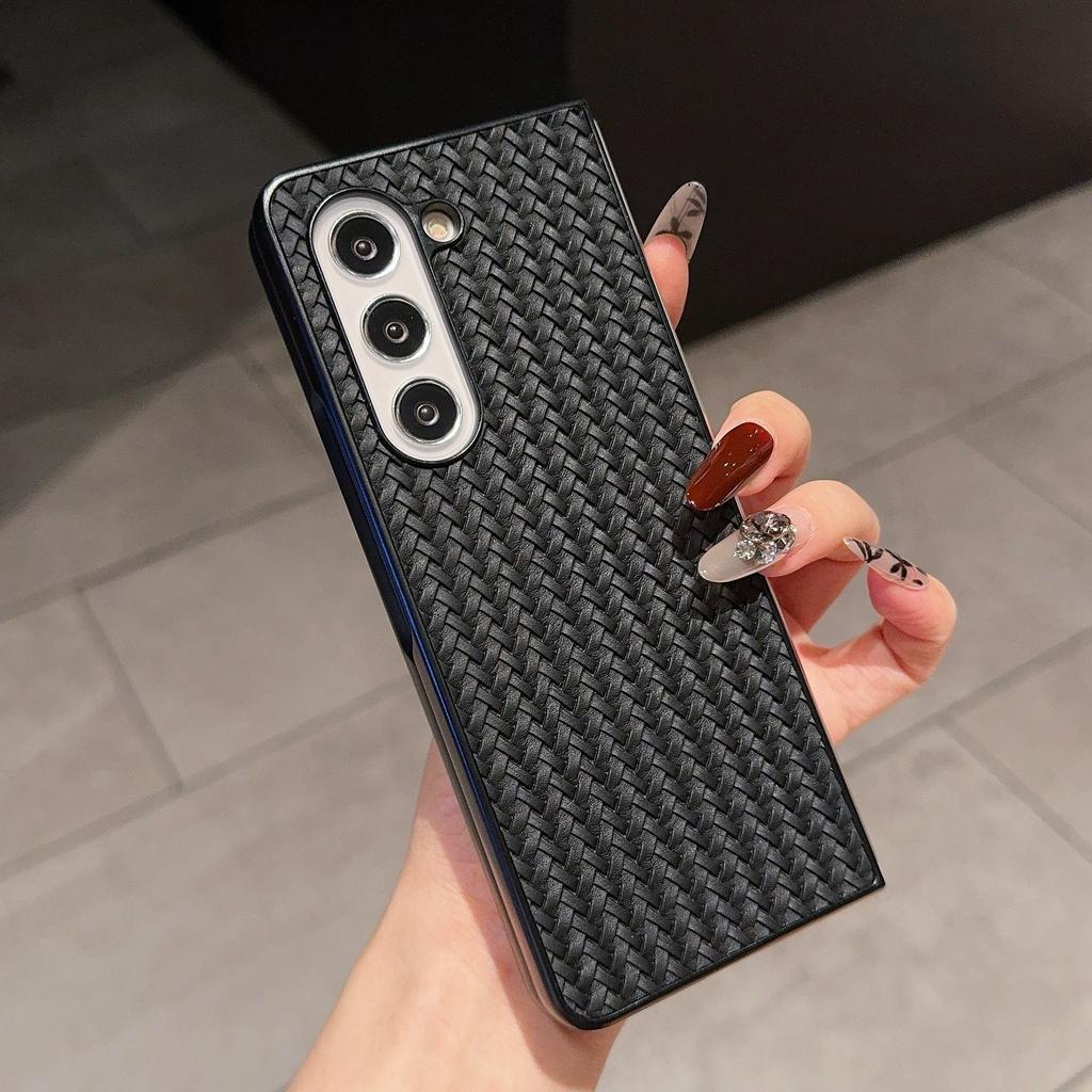 For Samsung Galaxy Z Fold6 5G Case Woven Texture PU Leather Coated PC Phone Cover