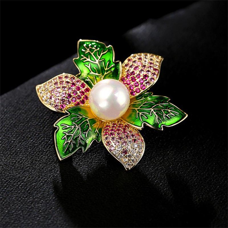 Elegant Fashion Flower Pearl Brooches For Women Girls Rhinestone Suit Coat Clothing Jewelry Accessories Gifts