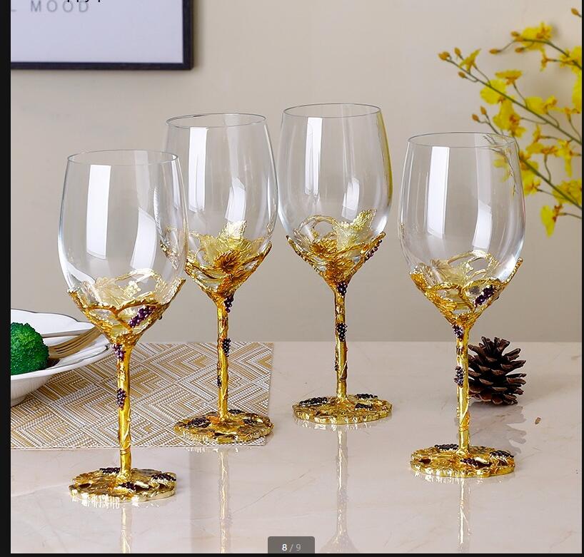 Enamel Crystal Wine Glass Set Cup Goblet Drinking Glasses Drinkware Decorative Red Cocktail Gift
