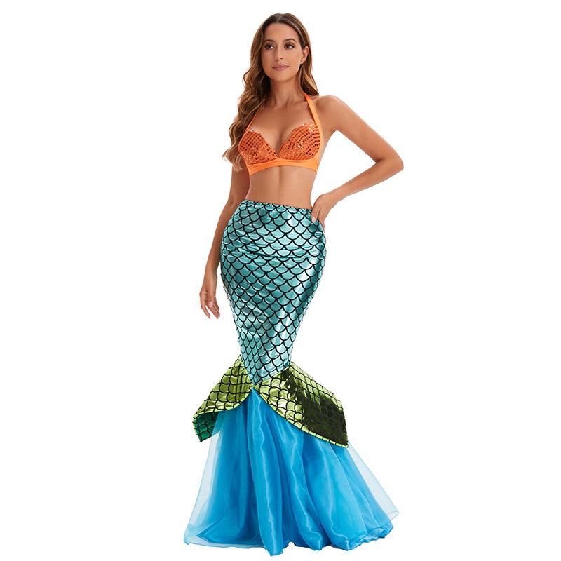 Adult Mermaid Sequin Princess Fishtail Cosplay Dress - Halloween Costume