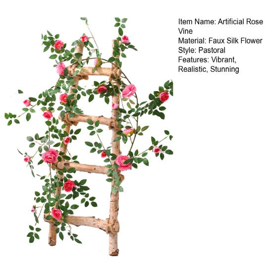 6FT Artificial Rose Vine Garland Fake Hanging Rose Ivy Plants Bendable Floral Garland Decoration for Wedding Home Party Garden Room Wall Decor
