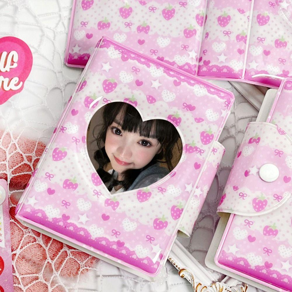 Pink Love Bow Card Album 3 Inch Mini PVC Photocard Binder with 16 Internal Pages Collectible Card Album Idol Card Collect Book