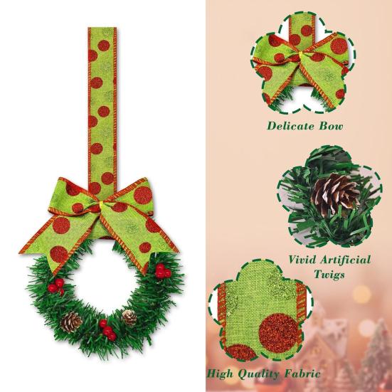 Yousheng 6 Pcs Small Christmas Wreath with Ribbon Artificial Cabinet Wreath with Red Berries Pine Cones for Home Kitchen Window Door Decor
