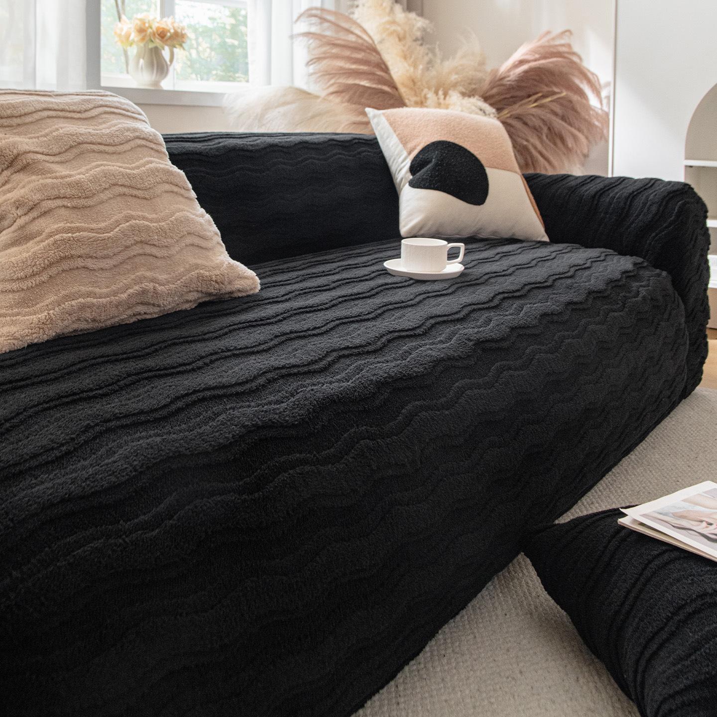 

Thick Plush Sofa Cover Cream Style Winter New Full Coverage Sofa Cover Universal Durable Cat-Scratch Resistant Protection Fabric Single-Seater чорний