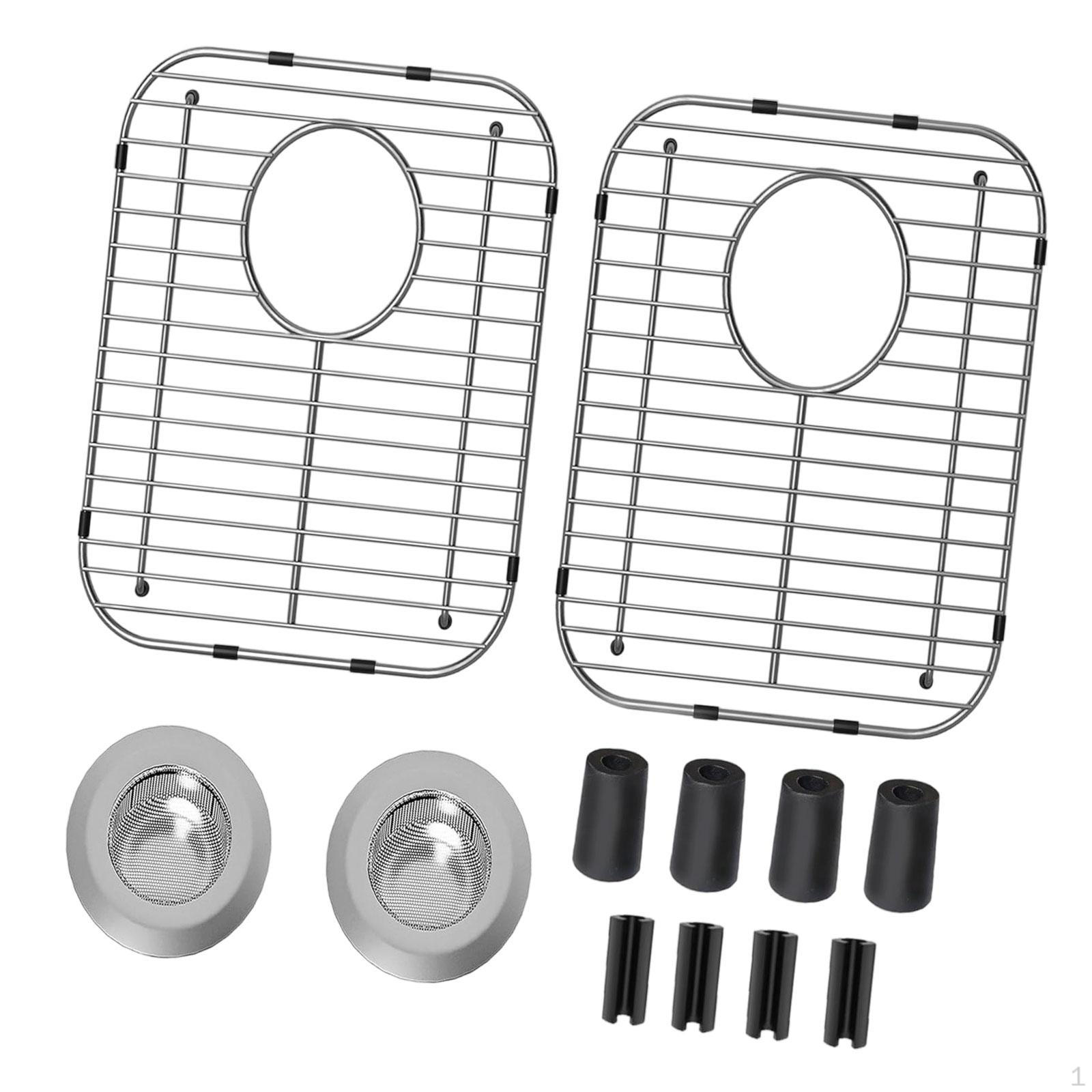 

2 Kitchen Sink Grids Bottom Rack Premium Stainless Steel Easy to Clean Anti Rust Dish Drying