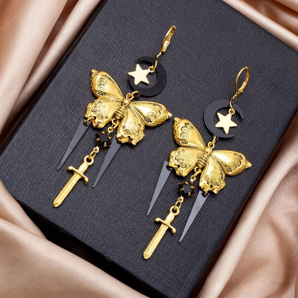Tassel Star Moon Butterfly Alloy Earrings for Women, Vintage Personalized Gothic Jewelry Gift