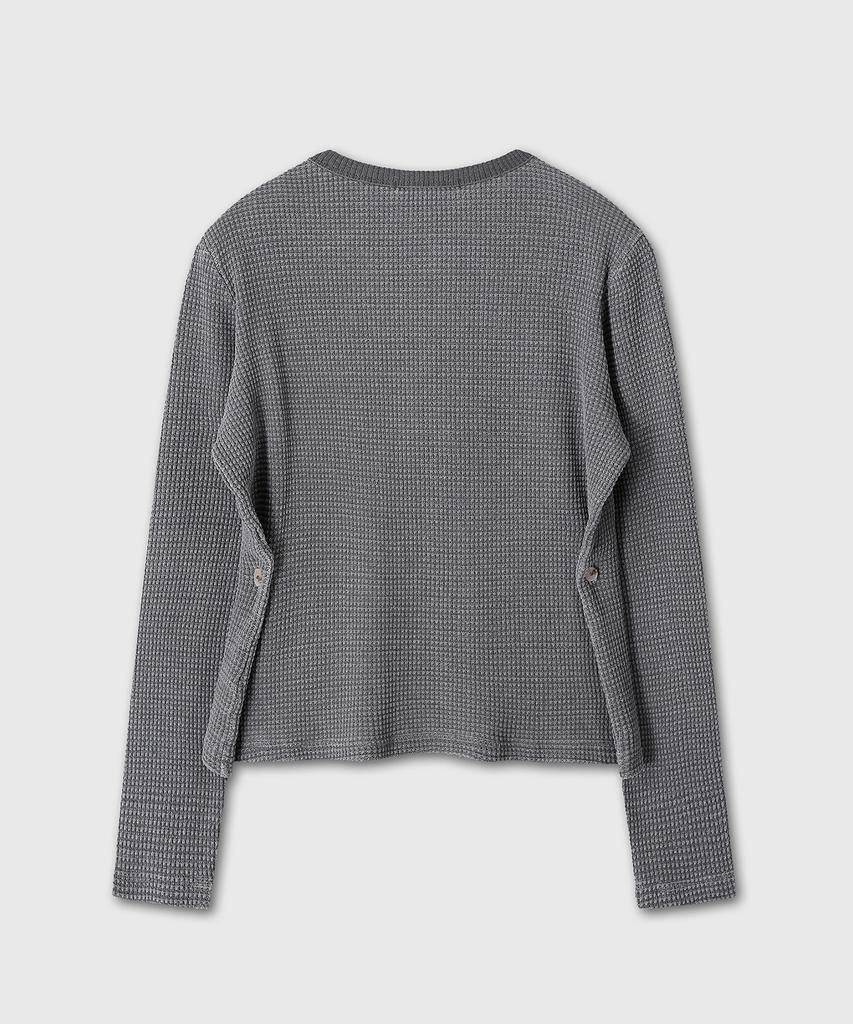 Daibeuinumeon Waist Button Detail Waffle Henley Neck (Charcoal)