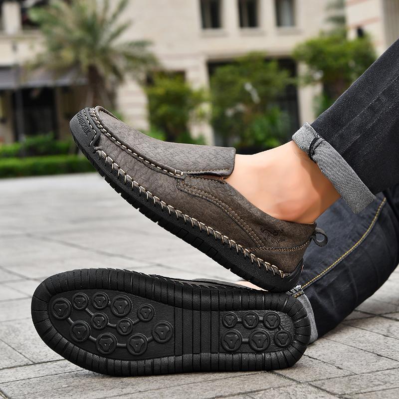 Large Size 48 Handmade Split Leather Men's Casual Shoes Comfortable Men Loafers Moccasins Men Flats Shoes Driving Shoes