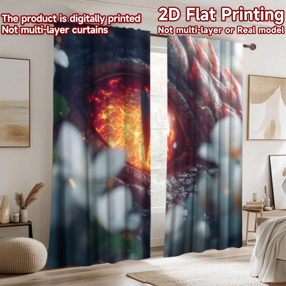 2D flat printing 2pcs Scene Curtain Dragon Eye Flowers Warmth Digital Printed Polyester Drapes Birthday Party Perfect for Indoor